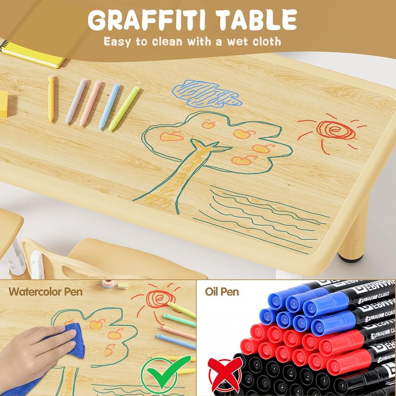 Brelley Kids Table and 4 Chairs Set, Height Adjustable Toddler Table and Chair Set, Graffiti Desktop, Non-Slip Legs, Max 300lbs, Children Multi-Activity Table for Ages 2-8 - Image 4